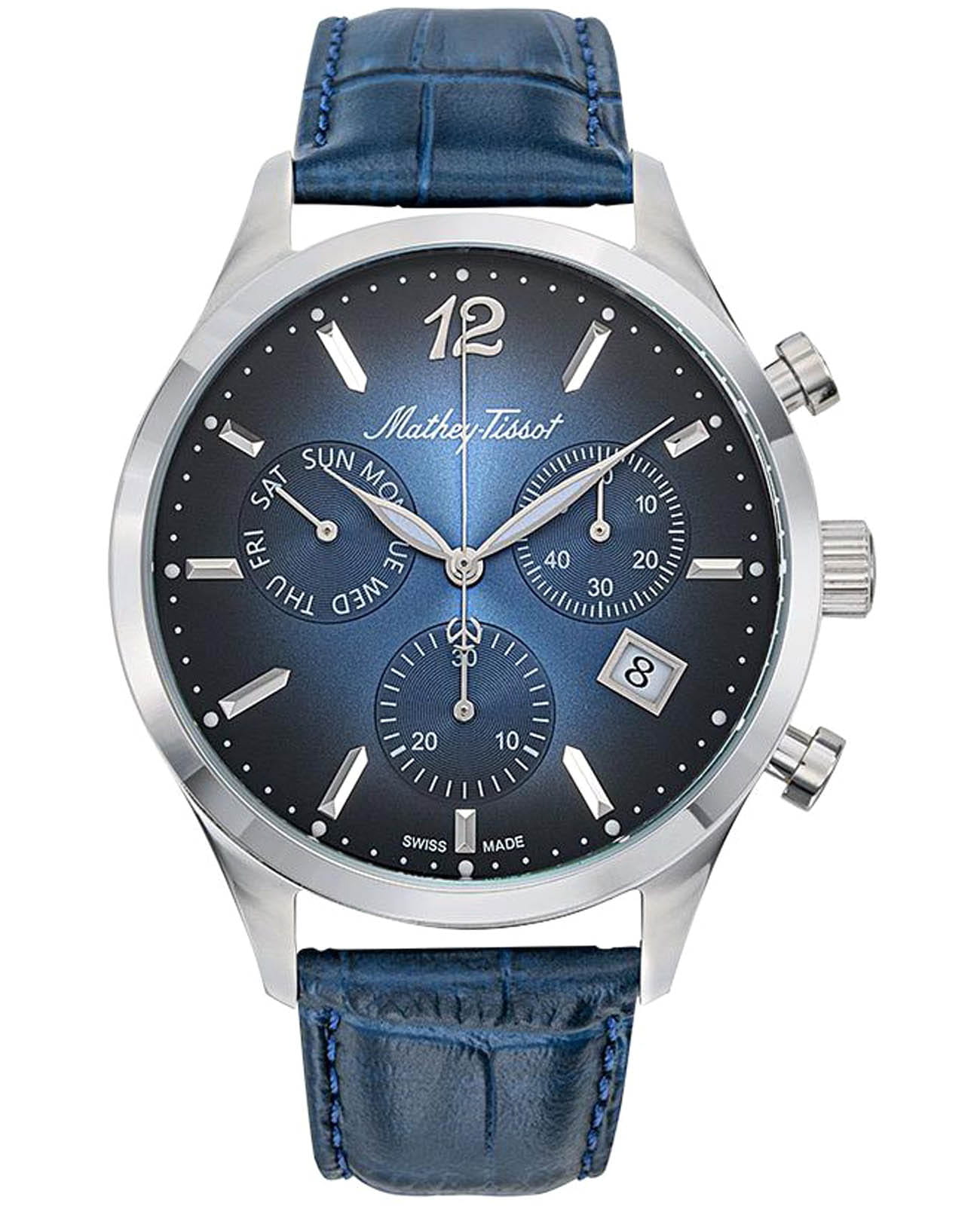 Mathey-Tissot Mathey-Tissot Urban H411CHALBU  H411CHALBU кварцевые мужские часы синий циферблат, браслет кожаный — вид спереди