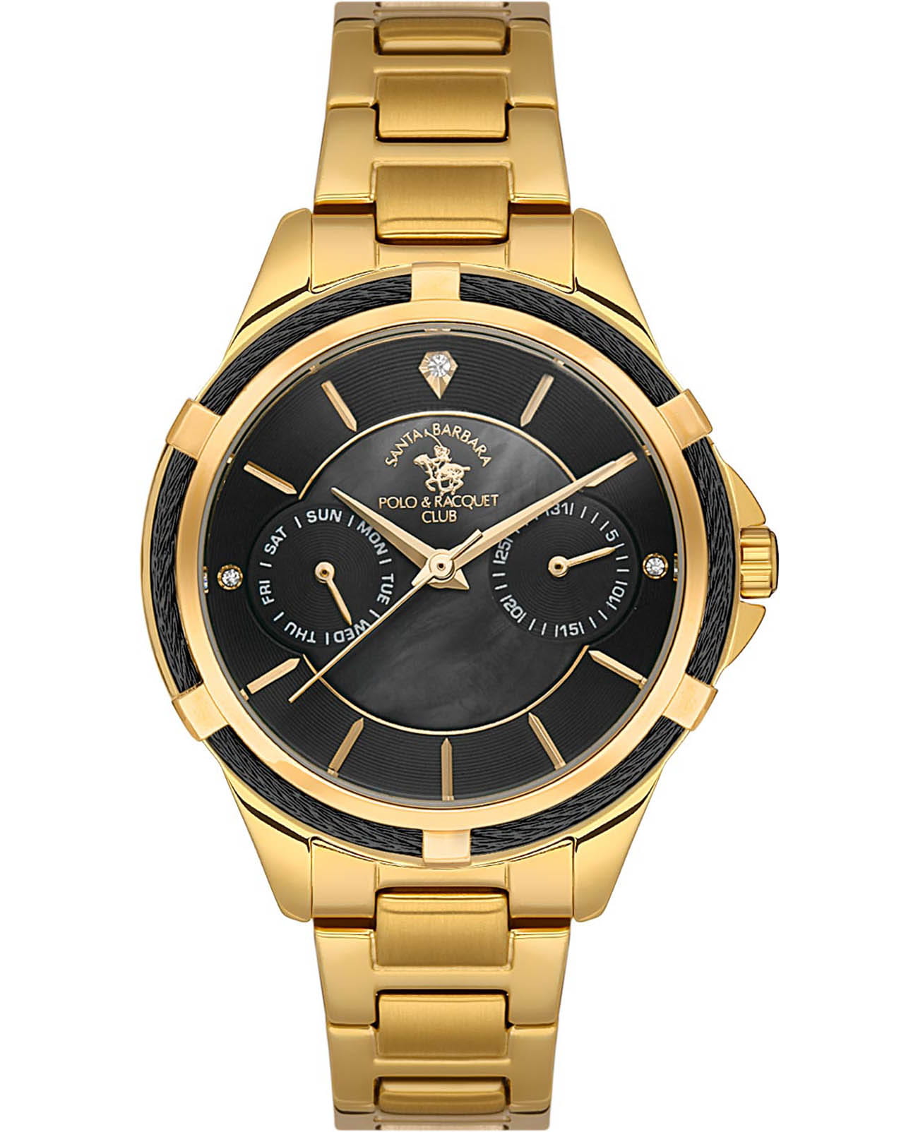 Santa Barbara Polo & Racquet Club Santa Barbara Polo & Racquet Club Unique SB.1.10500-2  SB.1.10500-2 кварцевые женские часы черный циферблат, браслет нержавеющая сталь с ip-покрытием — вид спереди