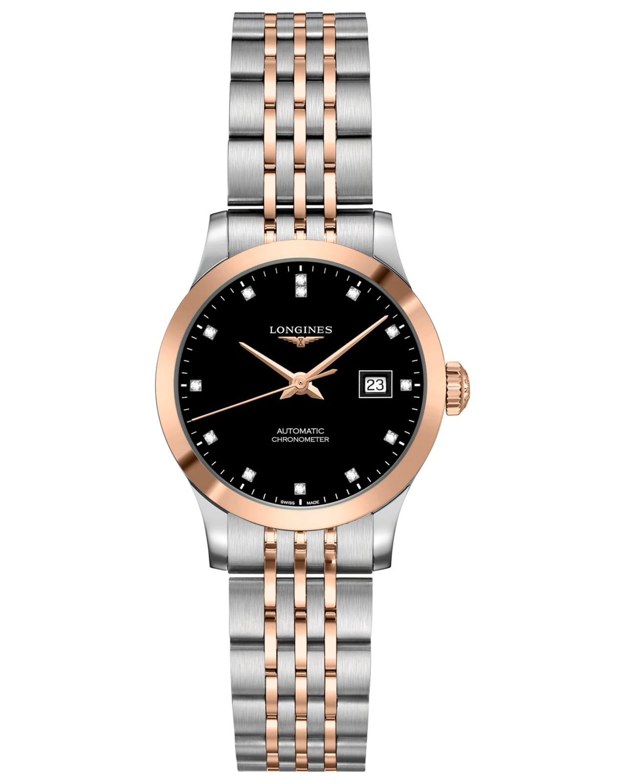 Longines Longines Record Collection L2.321.5.57.7  L23215577 механические женские часы черный циферблат, браслет нержавеющая сталь — вид спереди