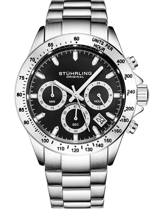 Stuhrling Stuhrling Monaco 3960.1  3960.1 кварцевые мужские часы черный циферблат, браслет нержавеющая сталь — вид спереди