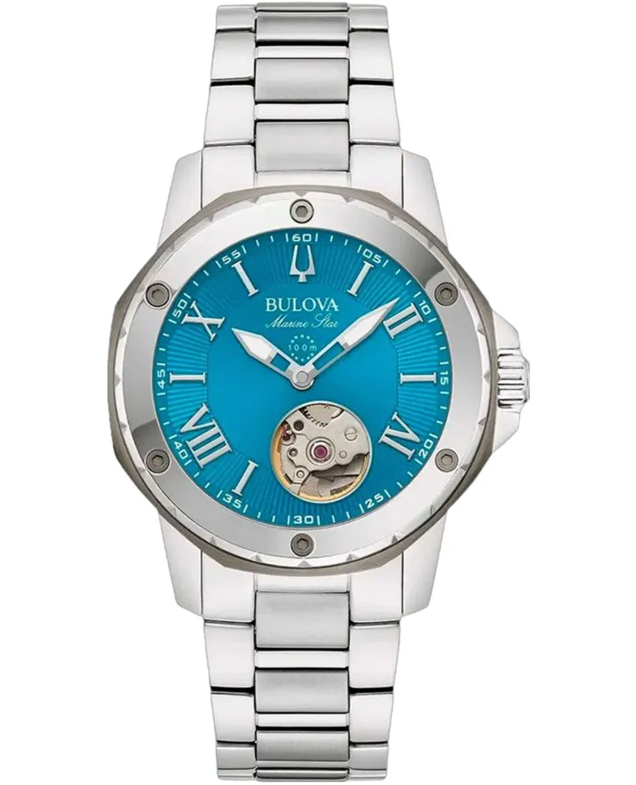Bulova Bulova Automatic Ladies 98L317  98L317 механические женские часы голубой циферблат, браслет нержавеющая сталь — вид спереди