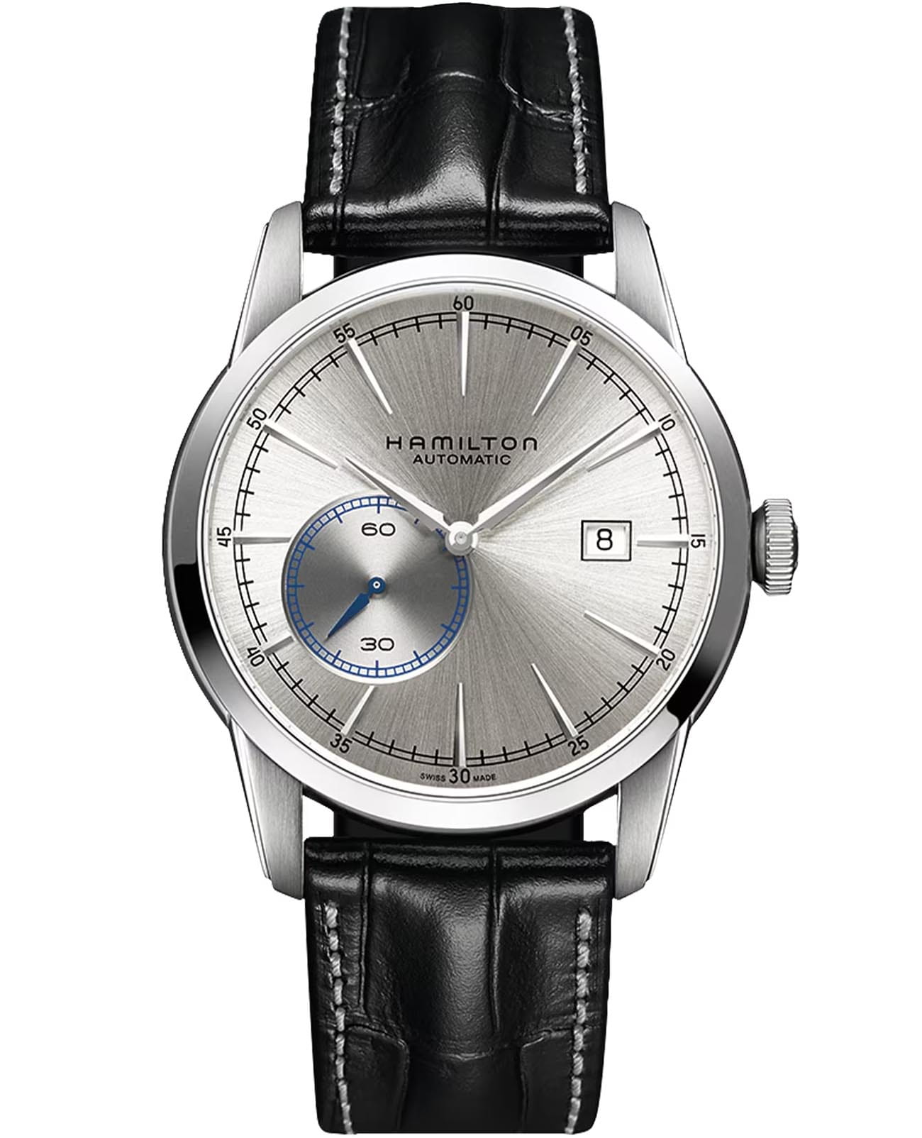 Hamilton Hamilton American Classic Railroad Small Second Auto H40515781  H40515781 механические мужские часы серебристый циферблат, браслет кожаный — вид спереди
