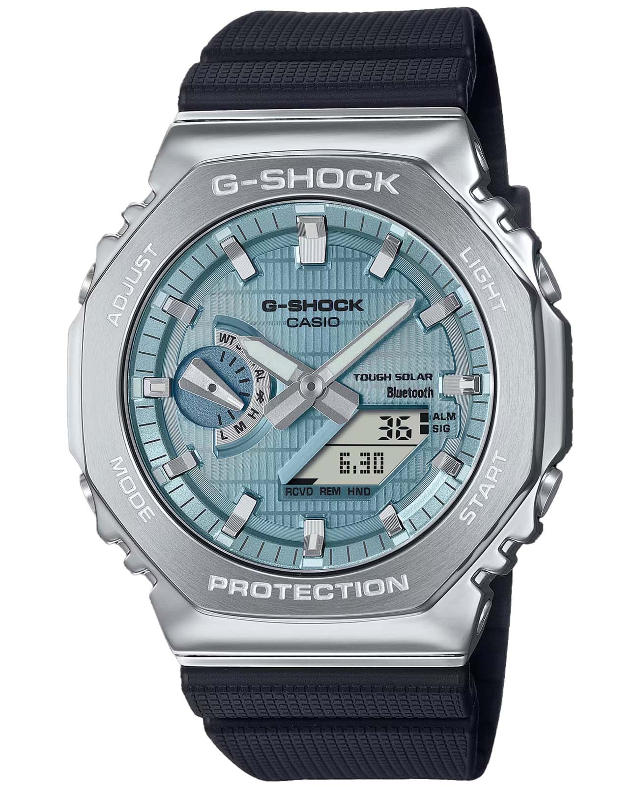 Casio Casio G-Shock GBM-2100A-1A2DR (GBM-2100A-1A2)  GBM-2100A-1A2 электронные мужские часы голубой циферблат, браслет пластик — вид спереди