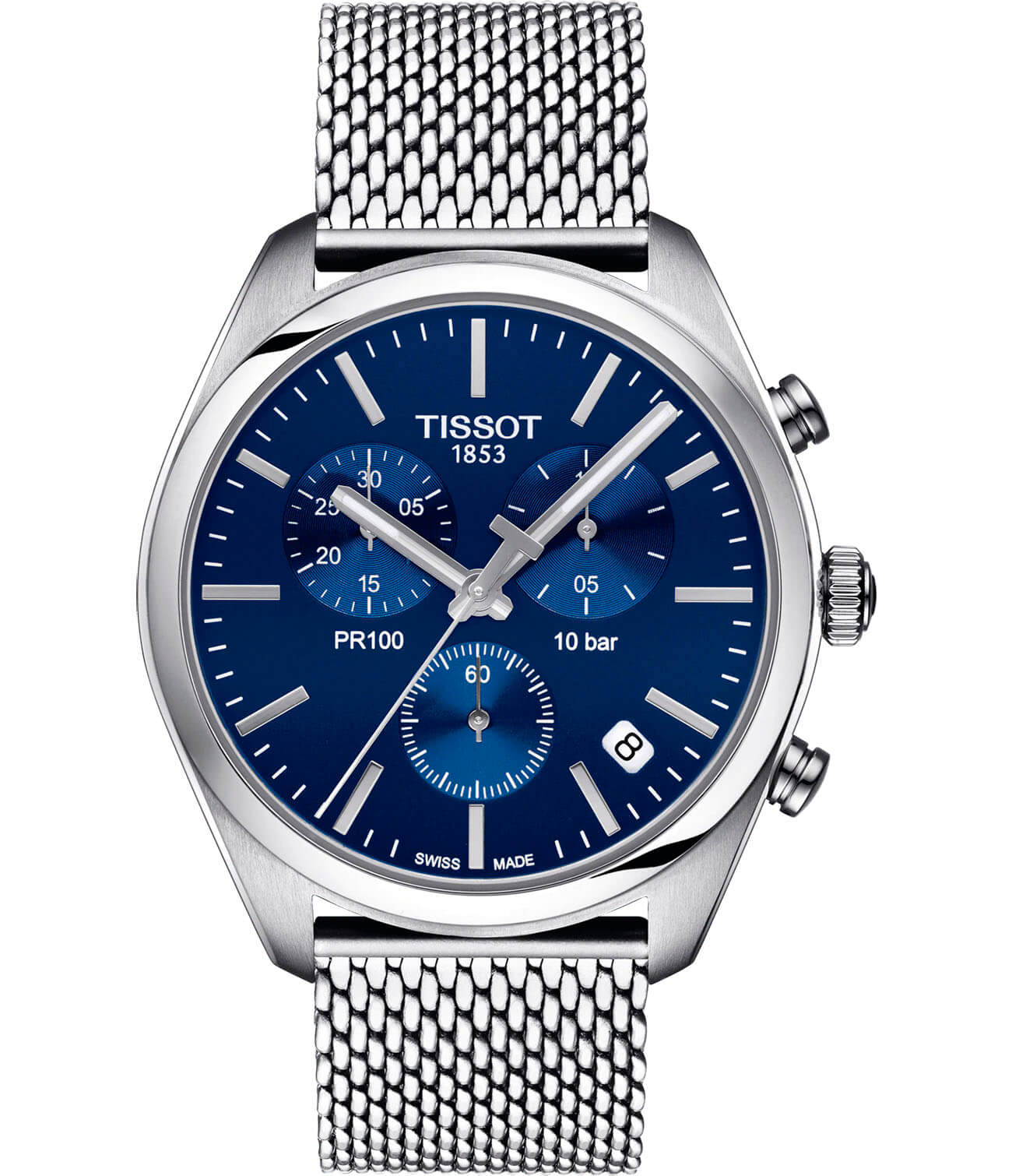 Tissot Tissot PR 100 Сhronograph T101.417.11.041.00 PR 100 T1014171104100 кварцевые мужские часы синий циферблат, браслет нержавеющая сталь — вид спереди