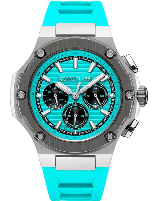 Cerruti 1881 Cerruti 1881 Lucardo CIWGQ0085703  CIWGQ0085703 кварцевые мужские часы бирюзовый циферблат, браслет силикон — вид спереди