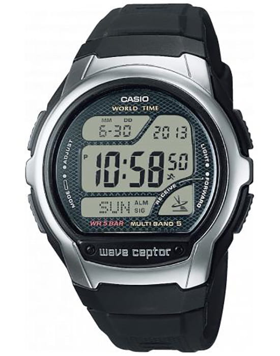 Casio CASIO WV-58R-1AEF  WV-58R-1AEF кварцевые мужские часы черный циферблат, браслет карбон + полимер — вид спереди