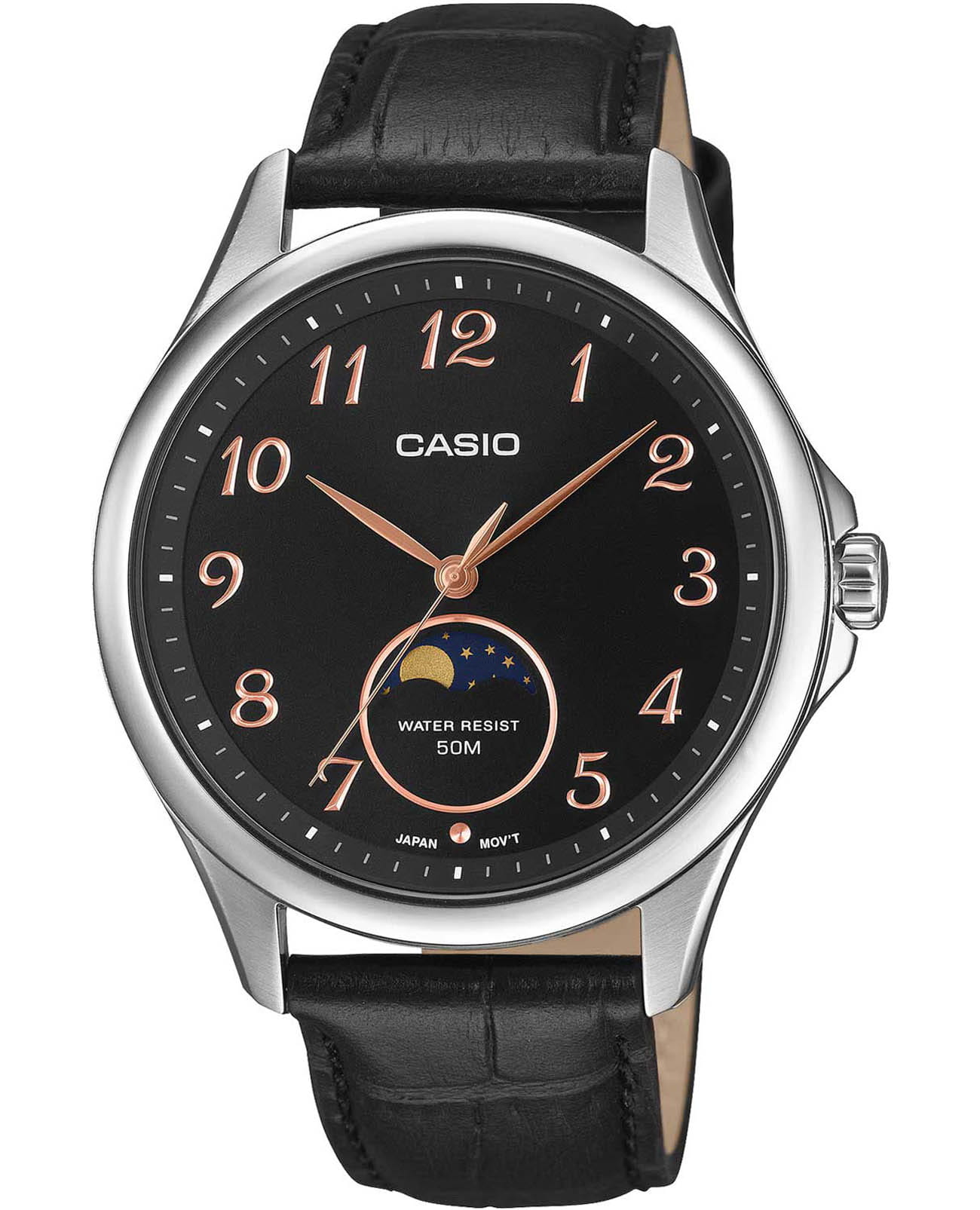 Casio Casio Collection MTP-M110L-1A  MTP-M110L-1A кварцевые мужские часы черный циферблат, браслет кожаный — вид спереди