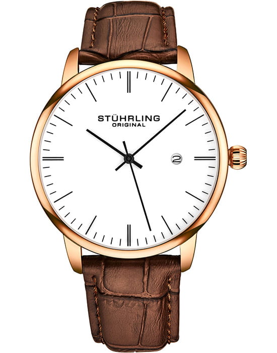 Stuhrling Stuhrling Rasa 3997.7  3997.7 кварцевые мужские часы белый циферблат, браслет кожаный — вид спереди