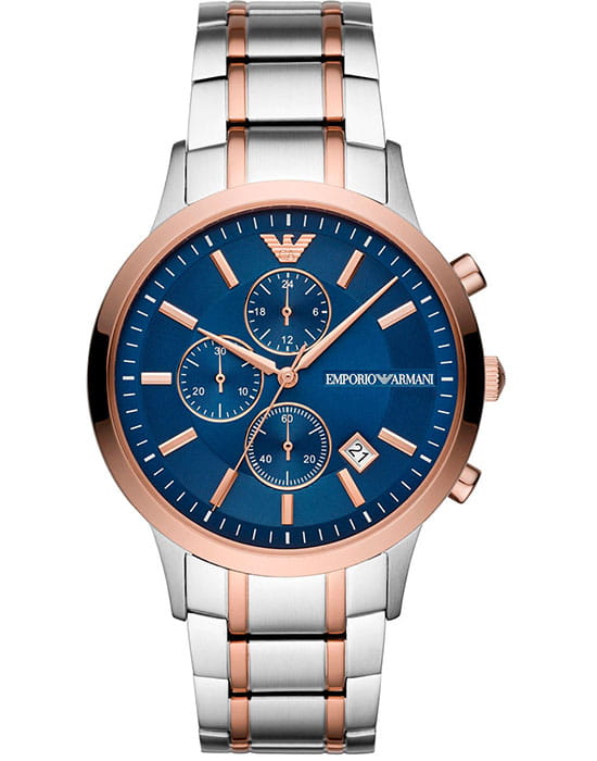 Emporio Armani Emporio Armani AR80025  AR80025 кварцевые мужские часы синий циферблат, браслет сталь с ip покрытием — вид спереди
