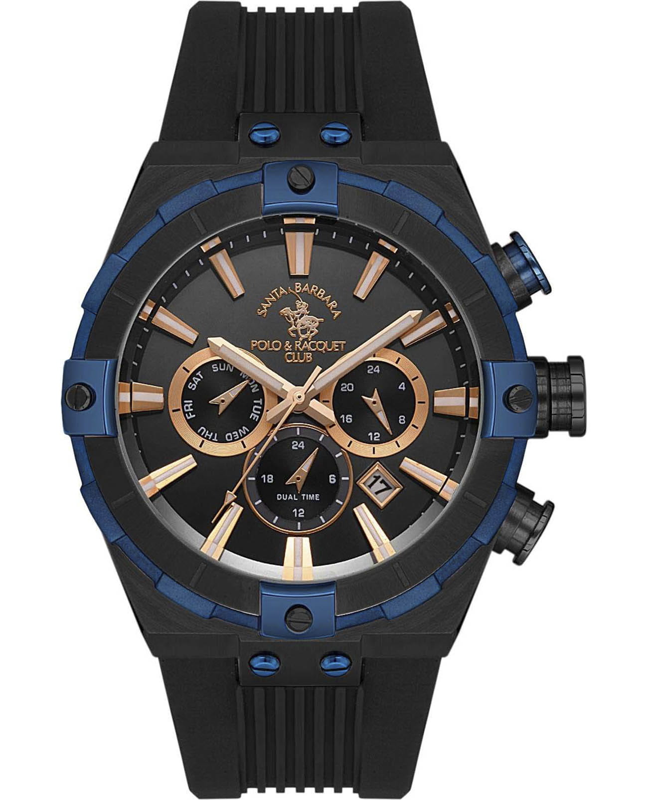 Santa Barbara Polo & Racquet Club Santa Barbara Polo & Racquet Club Prive SB.1.10510-5  SB.1.10510-5 кварцевые мужские часы черный циферблат, браслет силикон — вид спереди