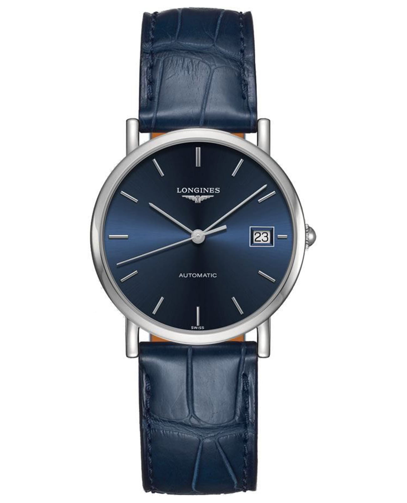 Longines Longines Elegant Collection L4.809.4.92.2  L48094922 механические мужские часы синий циферблат, браслет кожаный — вид спереди