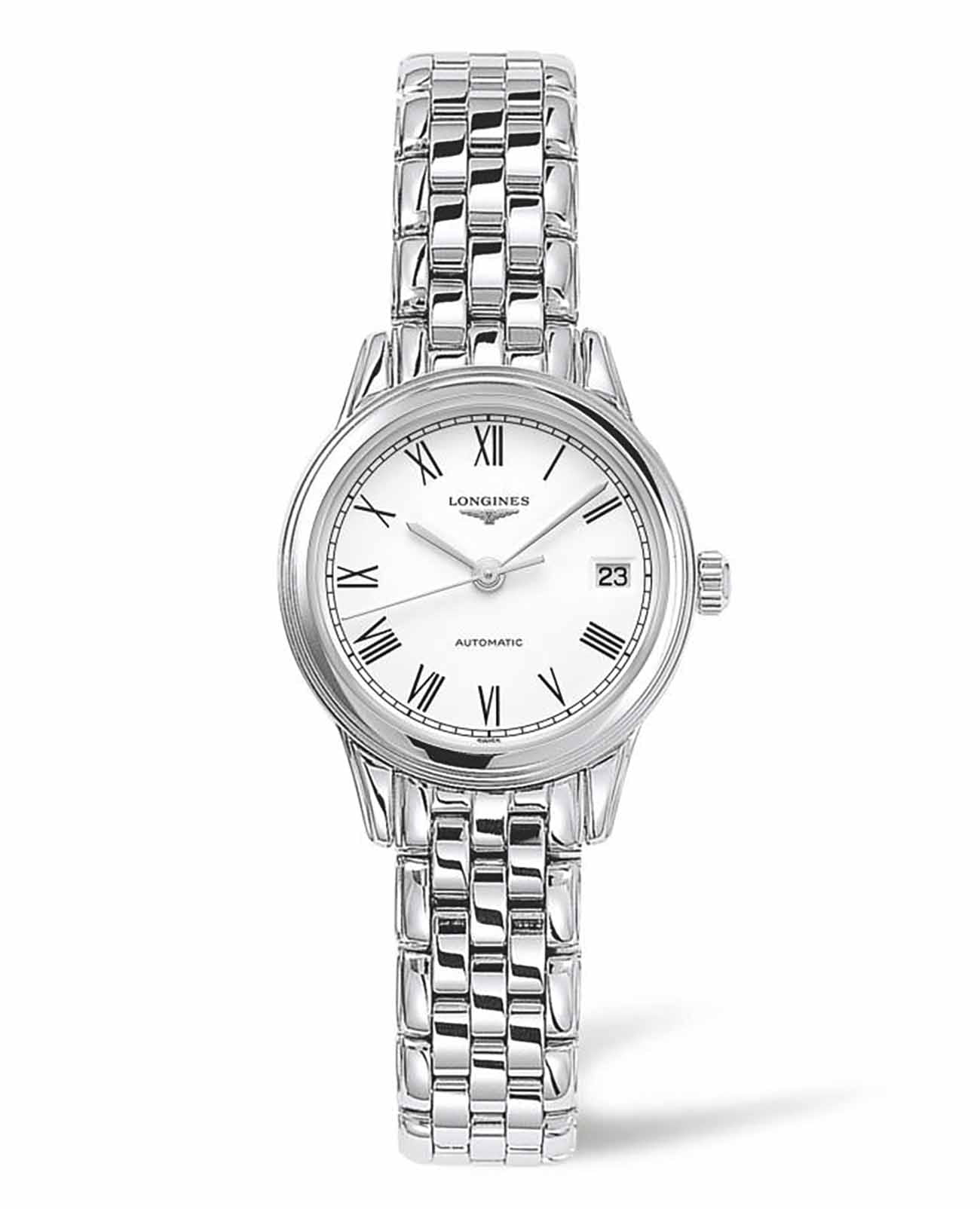Longines Longines Flagship  L4.274.4.11.6  L42744116 механические женские часы белый циферблат, браслет нержавеющая сталь — вид спереди