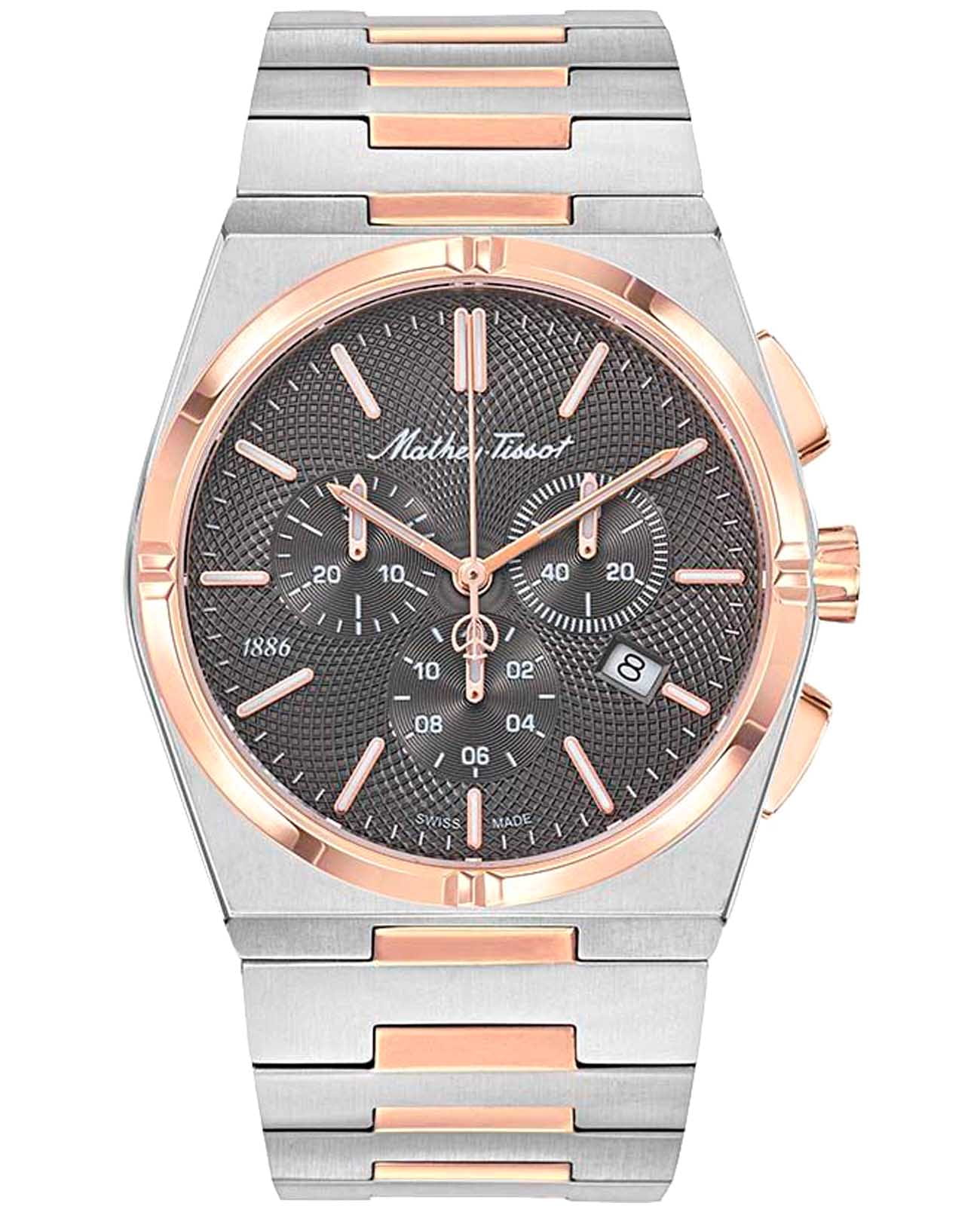 Mathey-Tissot Mathey-Tissot Zeus H118CHRS  H118CHRS кварцевые мужские часы черный циферблат, браслет нержавеющая сталь с pvd-покрытием — вид спереди