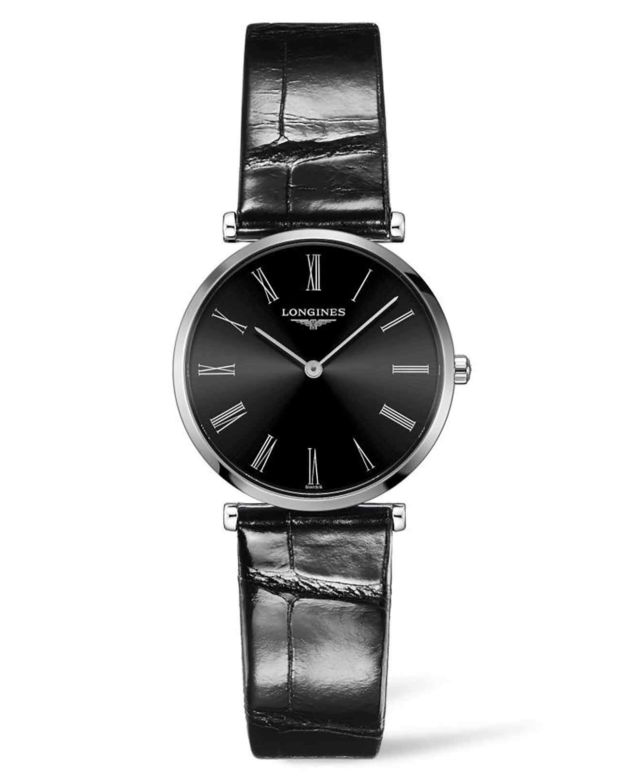 Longines Longines La Grande Classique L4.512.4.51.2  L45124512 кварцевые женские часы черный циферблат, браслет кожаный — вид спереди