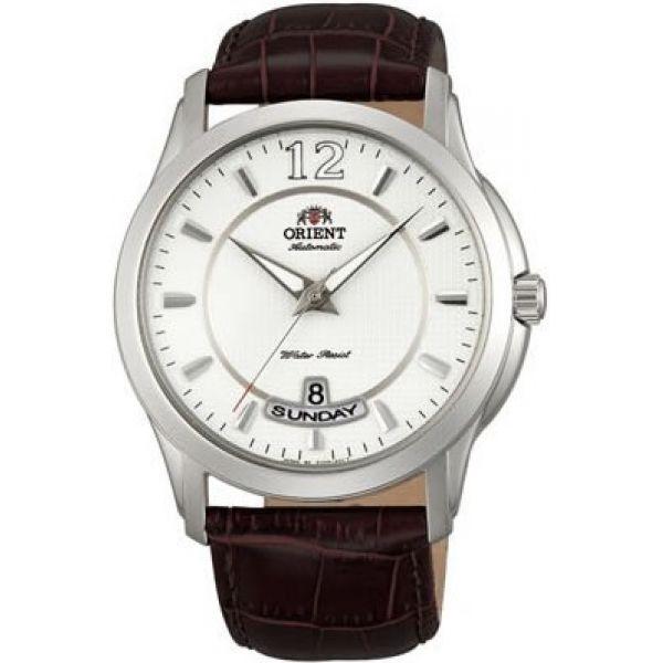 Orient Orient EV0M003W (FEV0M003W)  FEV0M003W механические мужские часы белый циферблат, браслет кожаный — вид спереди