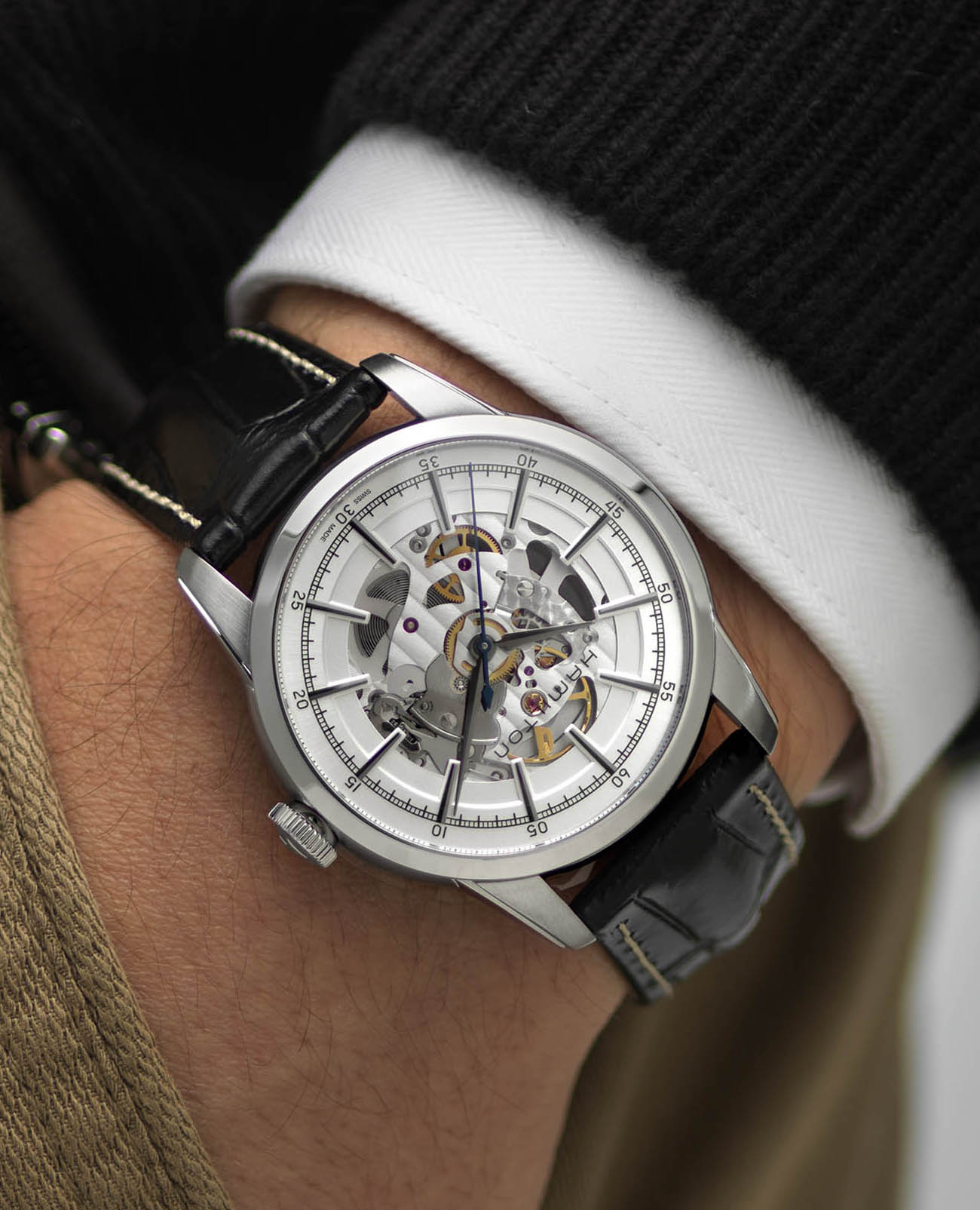 Hamilton Hamilton American Classic RailRoad Skeleton Auto H40655751 мужские часы белый циферблат на запястье