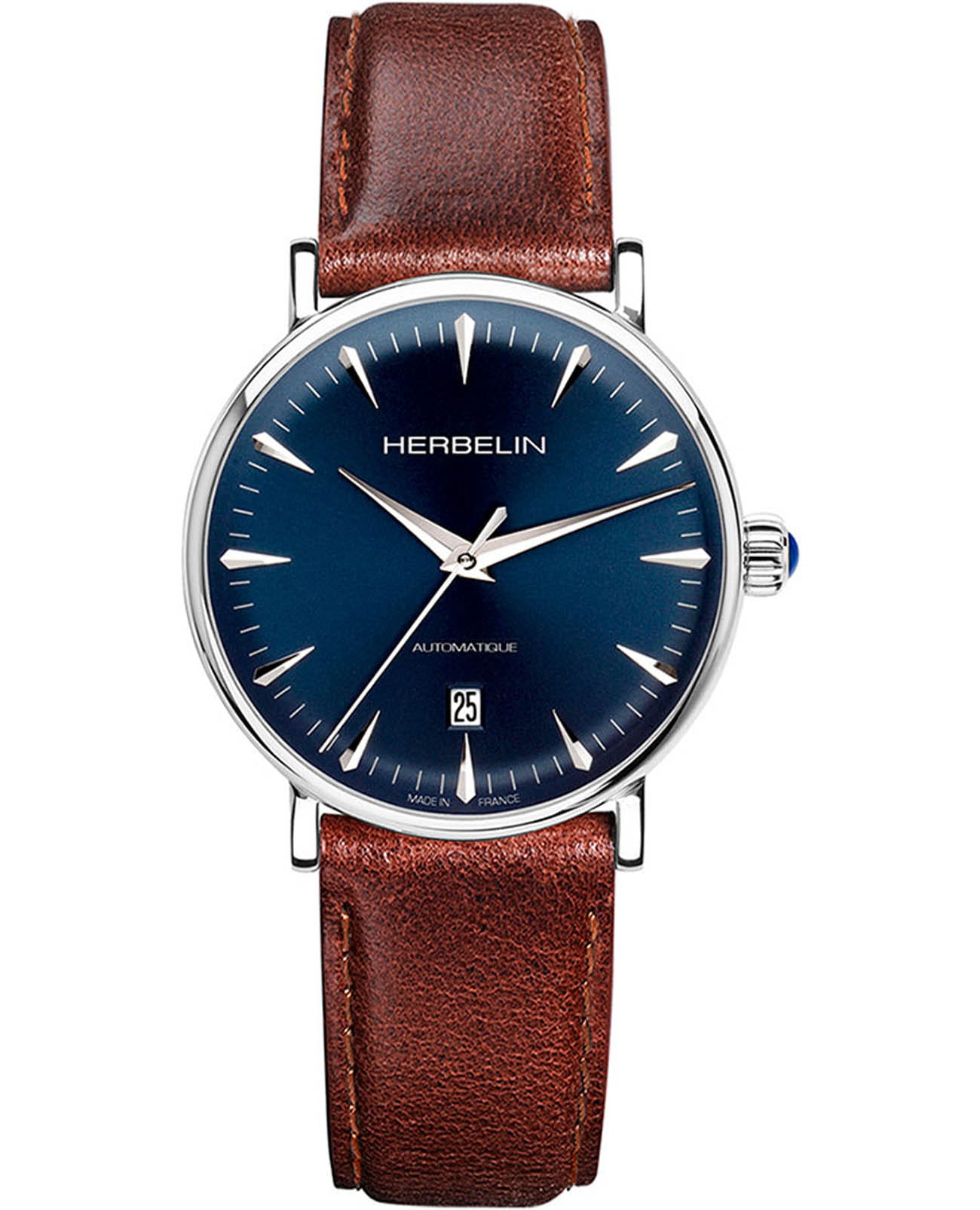 Herbelin Herbelin Inspiration 1647AP15BR  1647AP15BR механические мужские часы синий циферблат, браслет кожаный — вид спереди