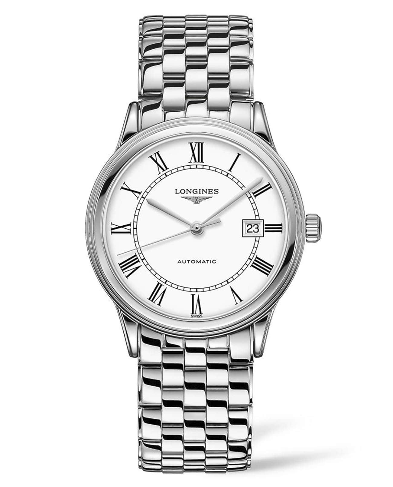 Longines Longines Flagship L4.984.4.21.6  L49844216 механические женские часы белый циферблат, браслет нержавеющая сталь — вид спереди