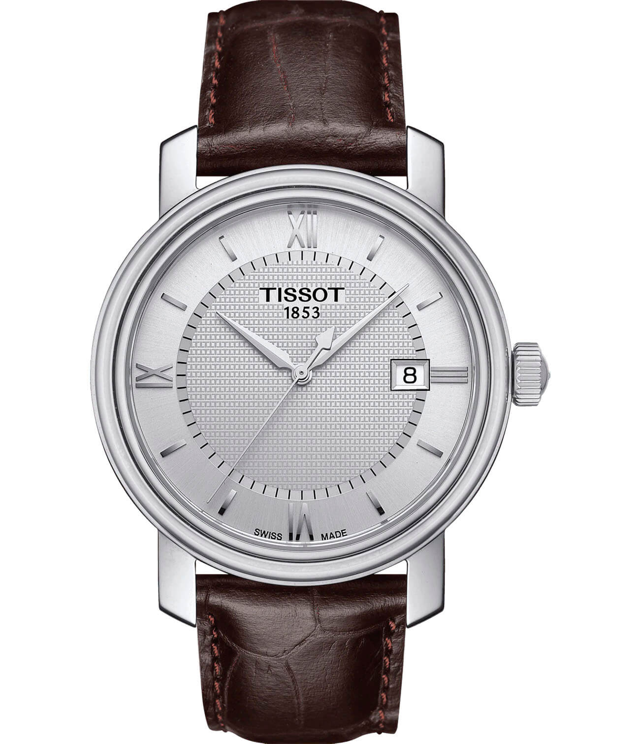 Tissot Tissot Bridgeport T097.410.16.038.00 Bridgeport T0974101603800 кварцевые мужские часы белый циферблат, браслет кожаный — вид спереди